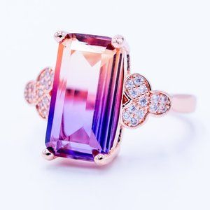 Tourmaline and Zircon in Silver and 14K Rose Gold Plated Ring